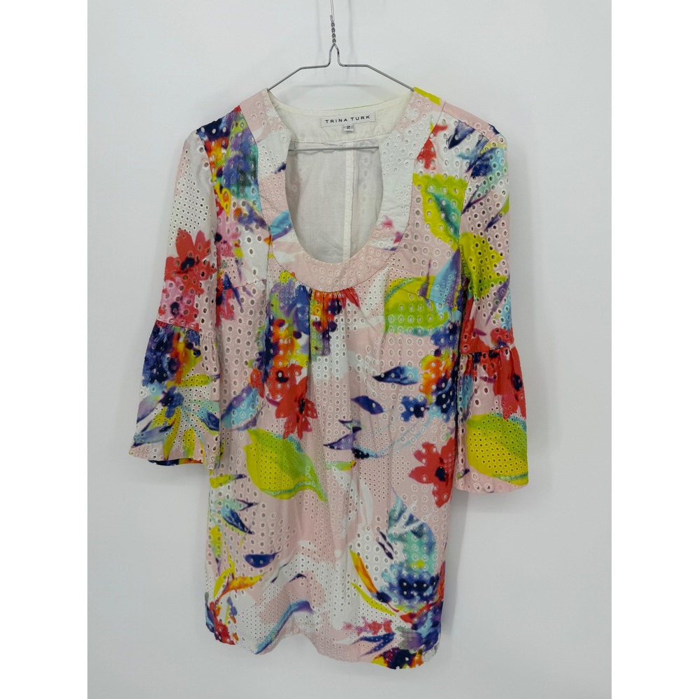 Trina Turk Womens Dress Floral Eyelet Embroidered Multicolor Size 2